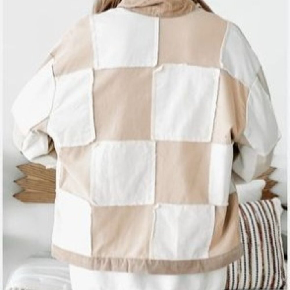 Polagram Beige-White Patchwork Button-Up Corduroy… - image 4